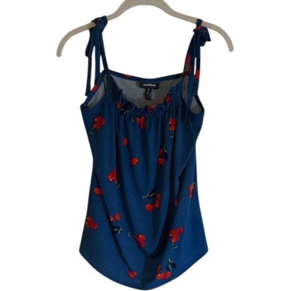 Modcloth Tank Top Womens Medium Blue Cherry Bomb Print Coquette 90 Kidcore Retro - Picture 2 of 14